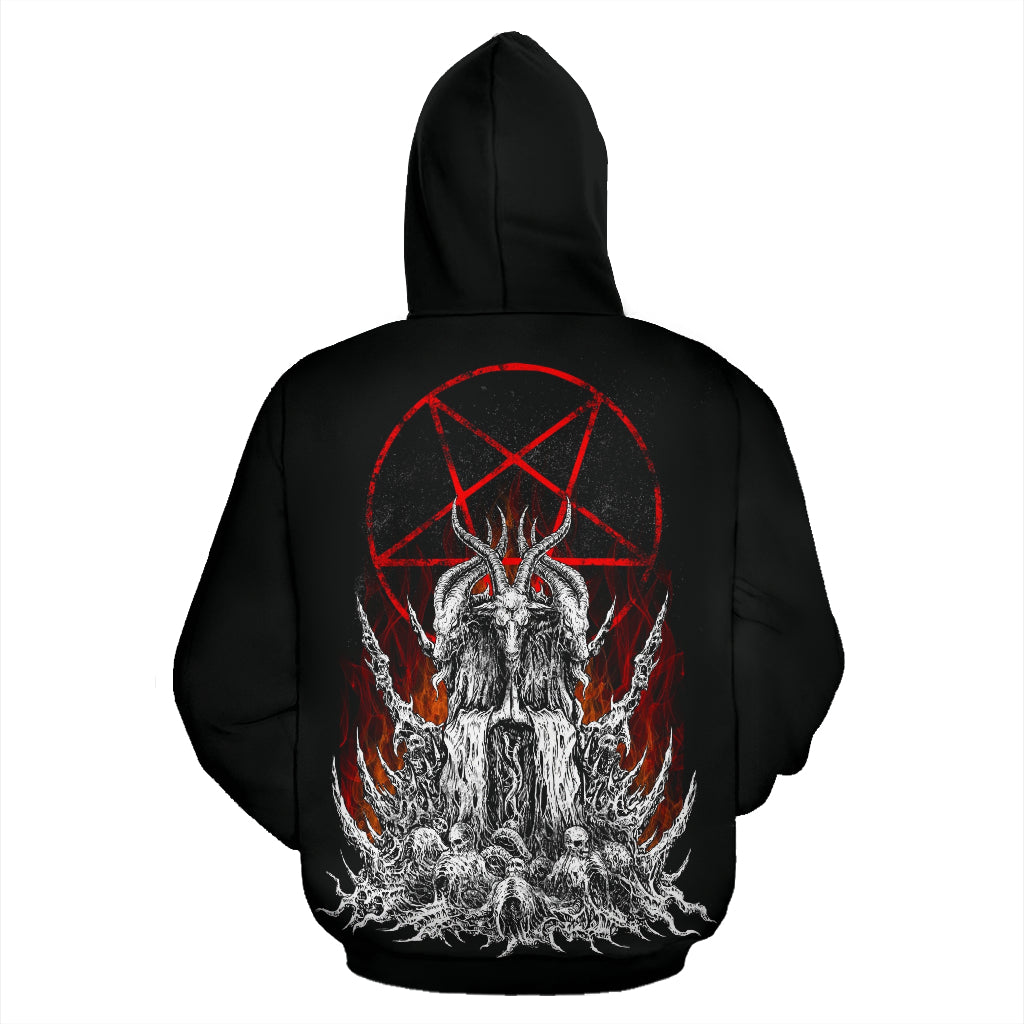 Skull Satanic Goat Satanic Pentagram Flame Hoodie