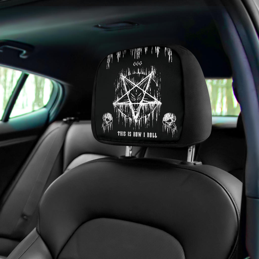 Skull 666 Satanic Pentagram Drip This Is How I Roll Headrest Cover Set