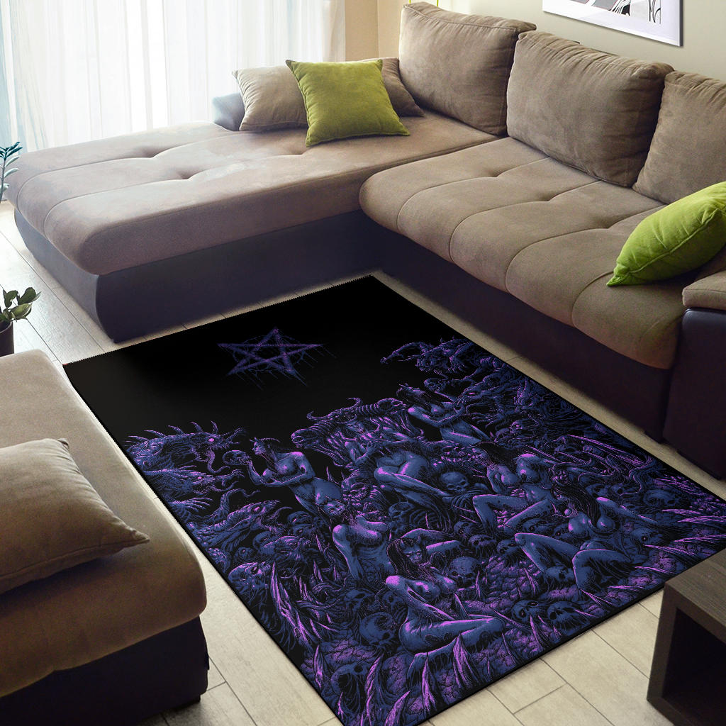 Skull Demon Satanic Pentagram Nymphomania Witch Throne Area Rug Sexy Blue Pink