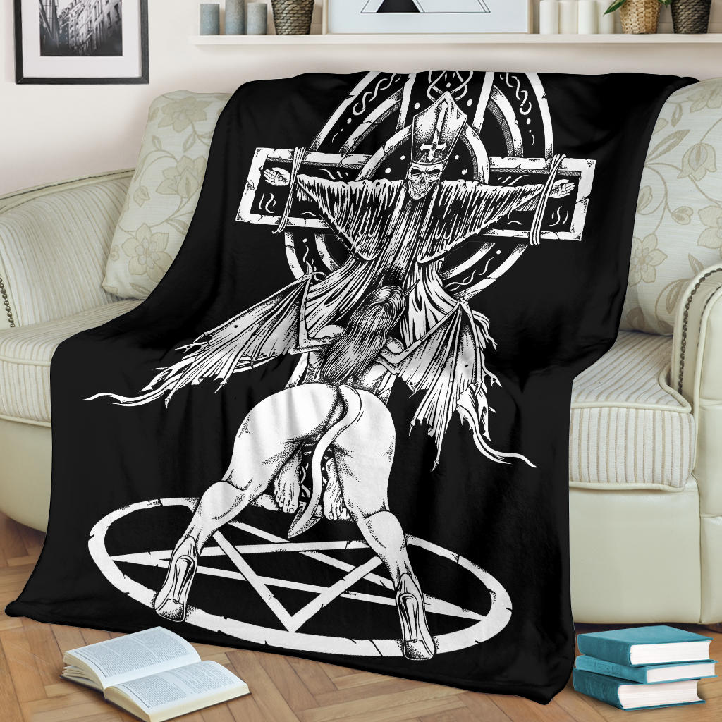 Skull Satanic Pentagram Demon Priest Crucified Blanket