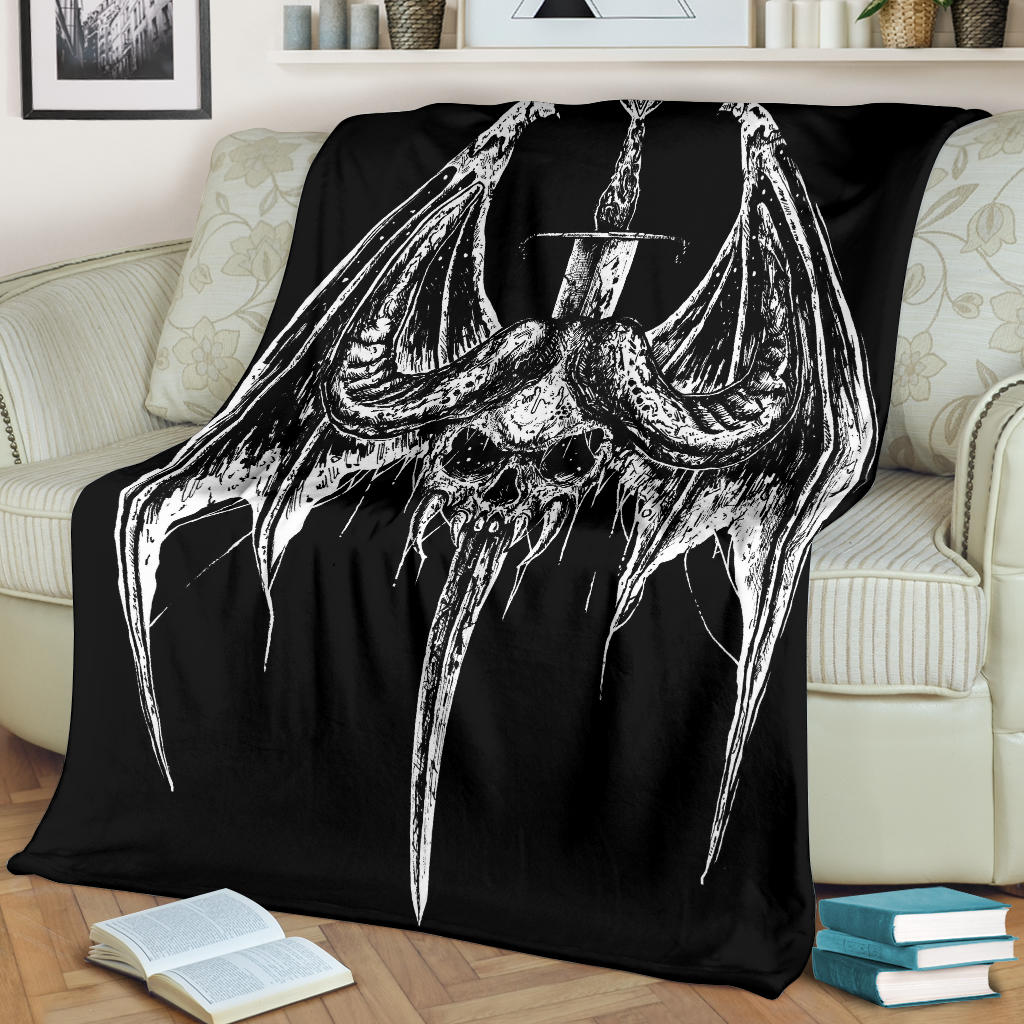 Skull Bat Wing Sword Blanket