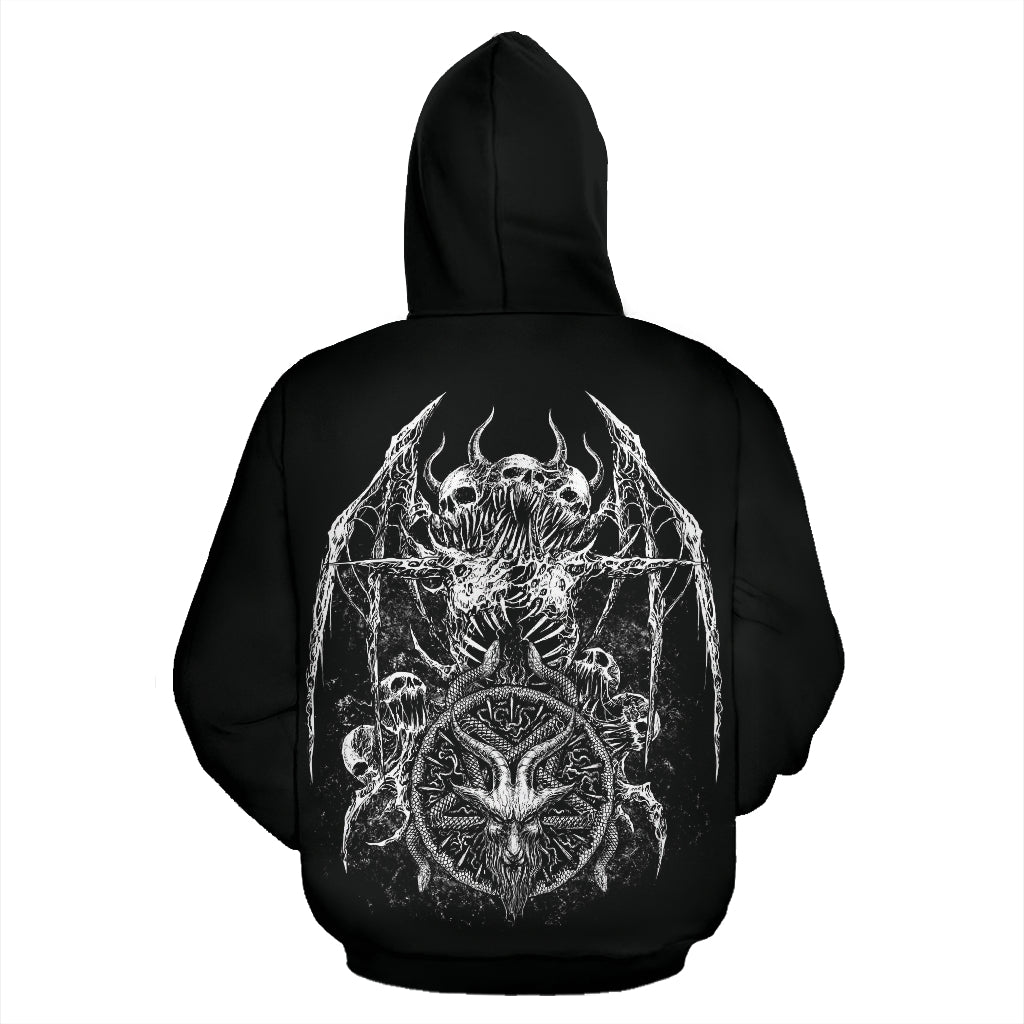 Skull Satanic Demon Goat Satanic Pentagram Serpent Hoodie Black And White