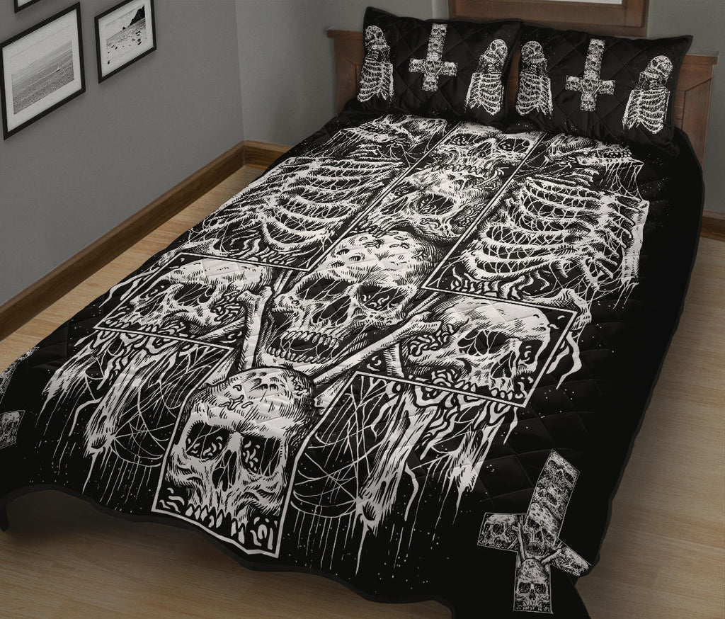 Skull Satanic Cross Quilt 3 Piece Bed Set