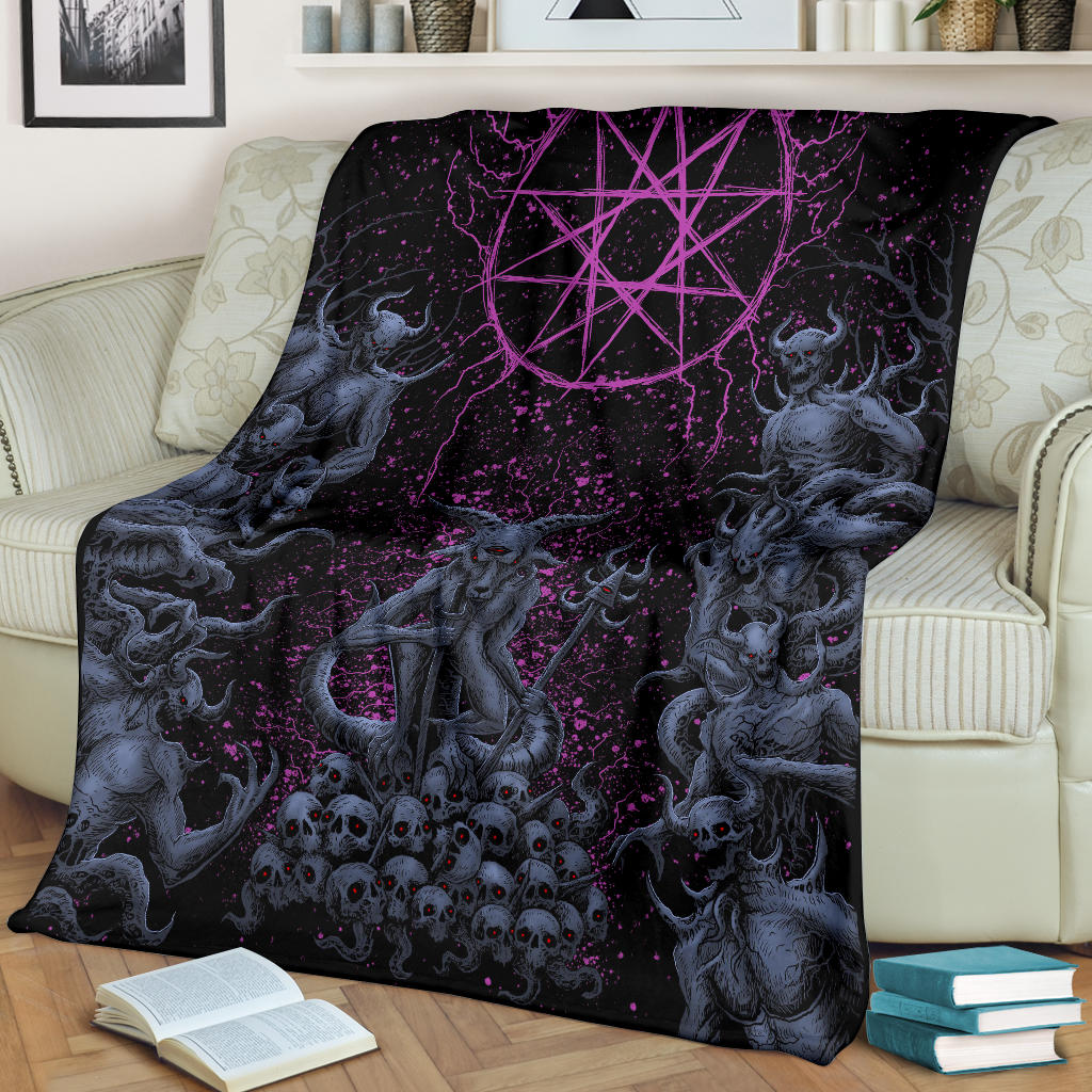 New! Original Skull Satanic Malevolent Cyclops Baphomet Goat Demon Invasion Blanket Awesome Blue Pink