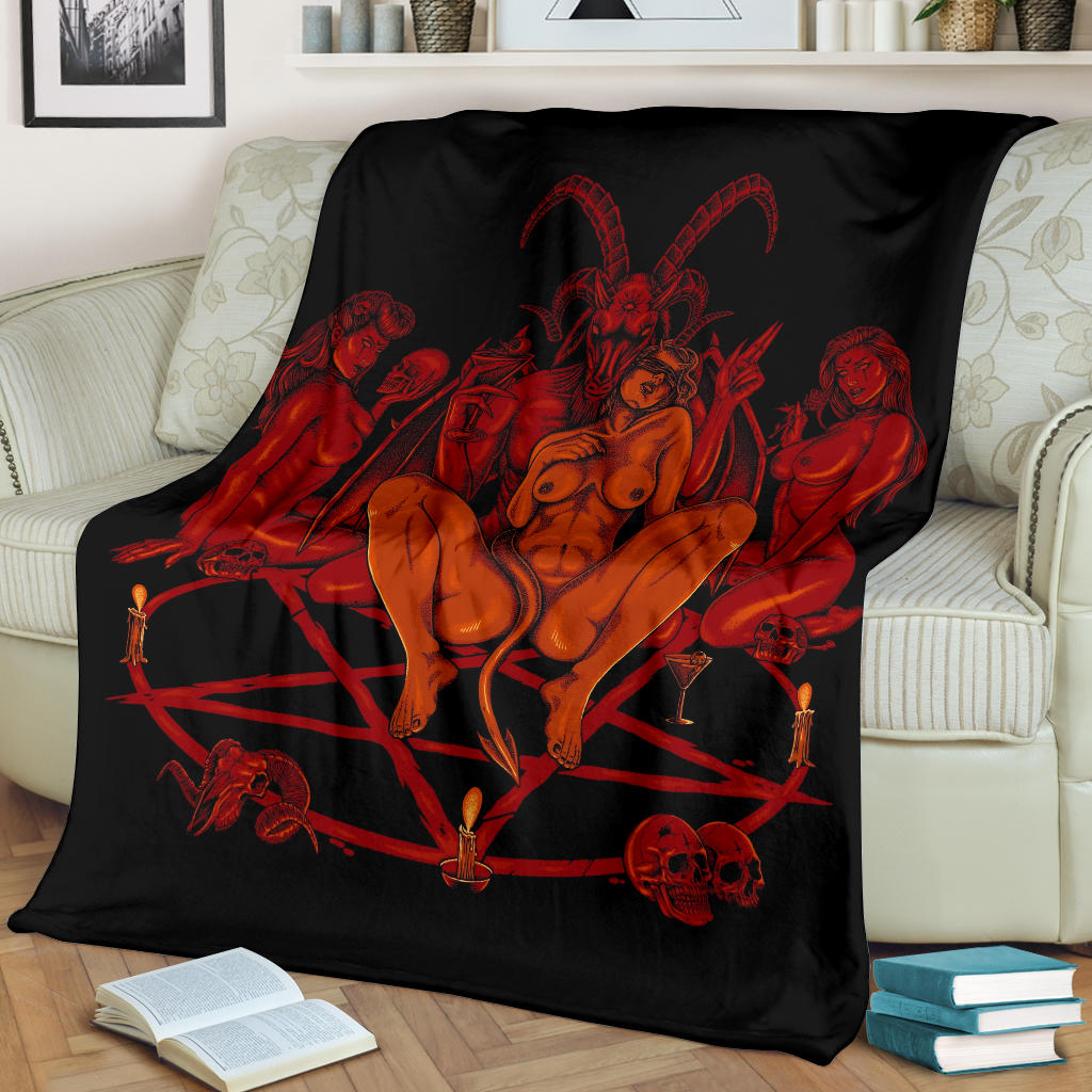 New! Skull Satanic Baphomet Goat Satanic Pentagram Lust God Naughty And Lovin It Cocktail Flesh Party Blanket Color
