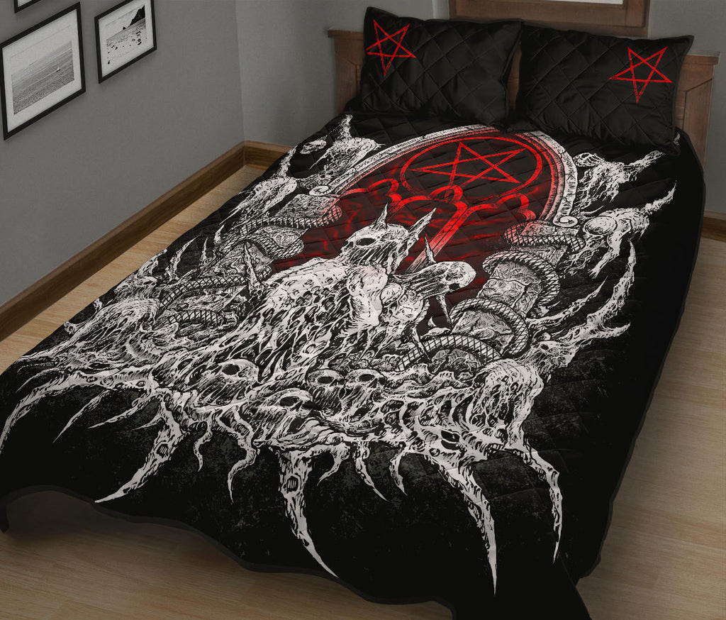 Skull Satanic Pentagram Shrine Quilt 3 Piece Set New Red