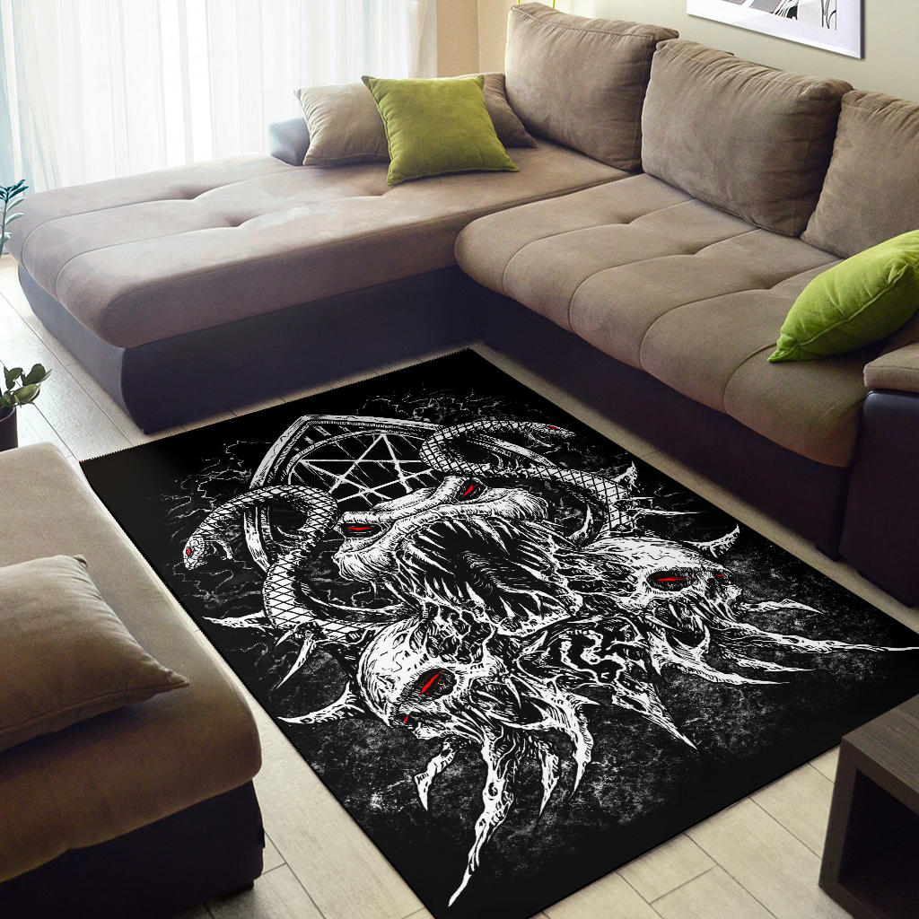 Skull Demon Serpent Satanic Pentagram Area Rug Black And White Red Eye Version
