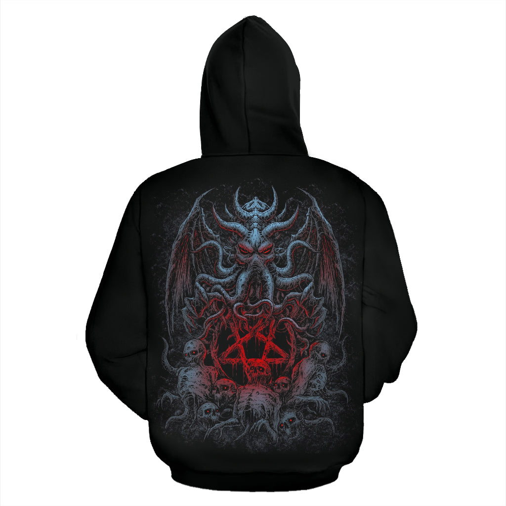 Skull Skeleton Demon Octopus Satanic Pentagram Zip Up Hoodie Color Version