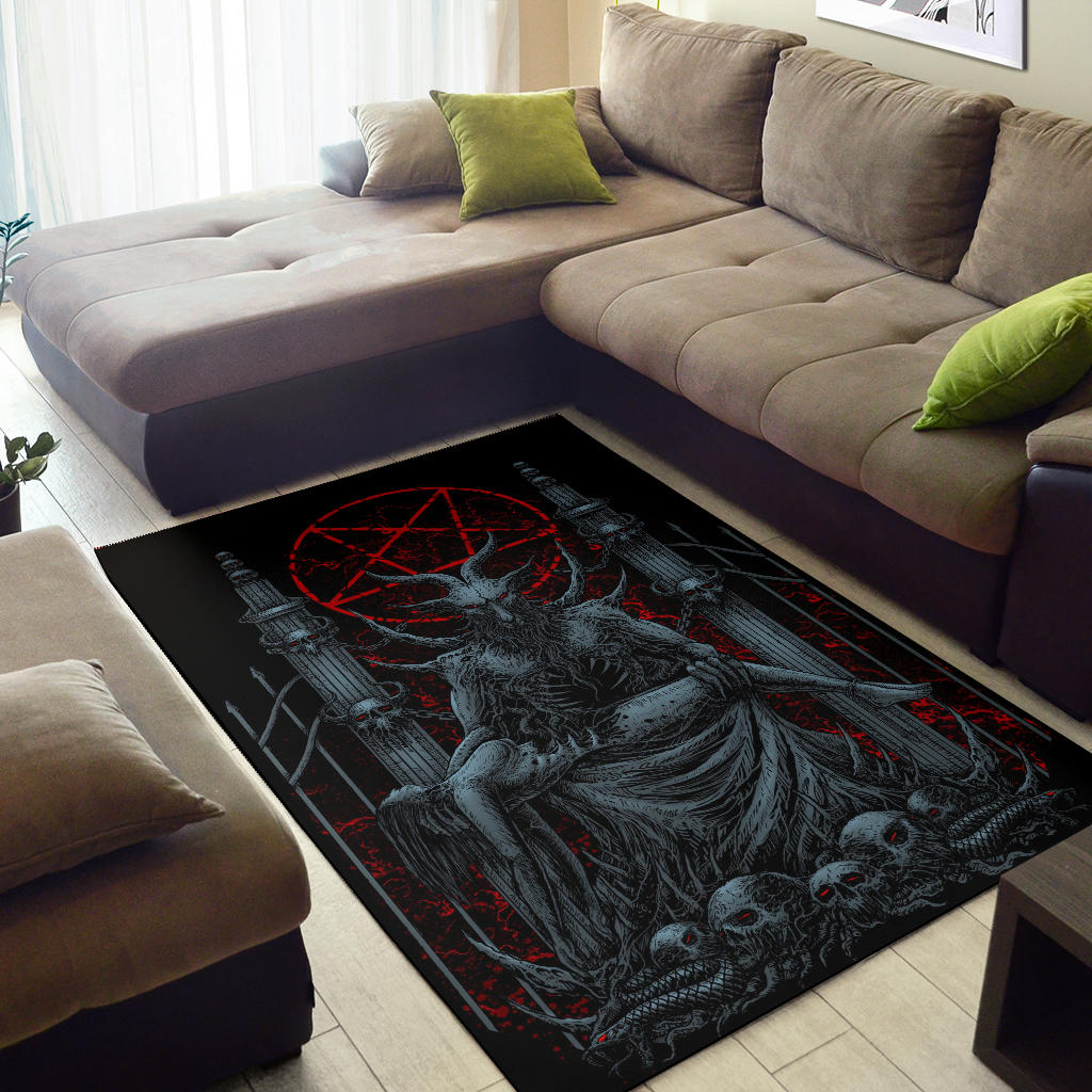 skull Satanic Goat Satanic Pentagram Serpent Delivered To The Pearly Gates Area Rug Color Version