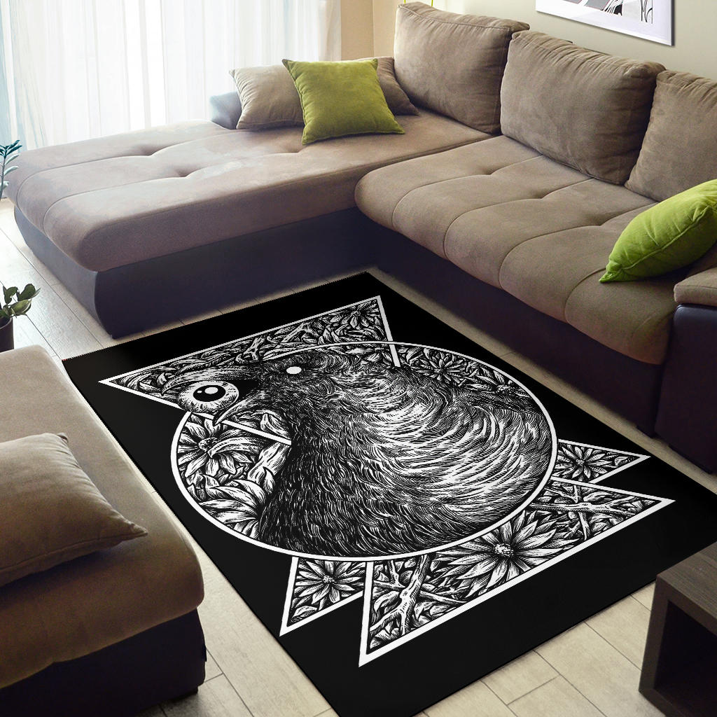 Gothic Crow Eye Area Rug Black And White Version