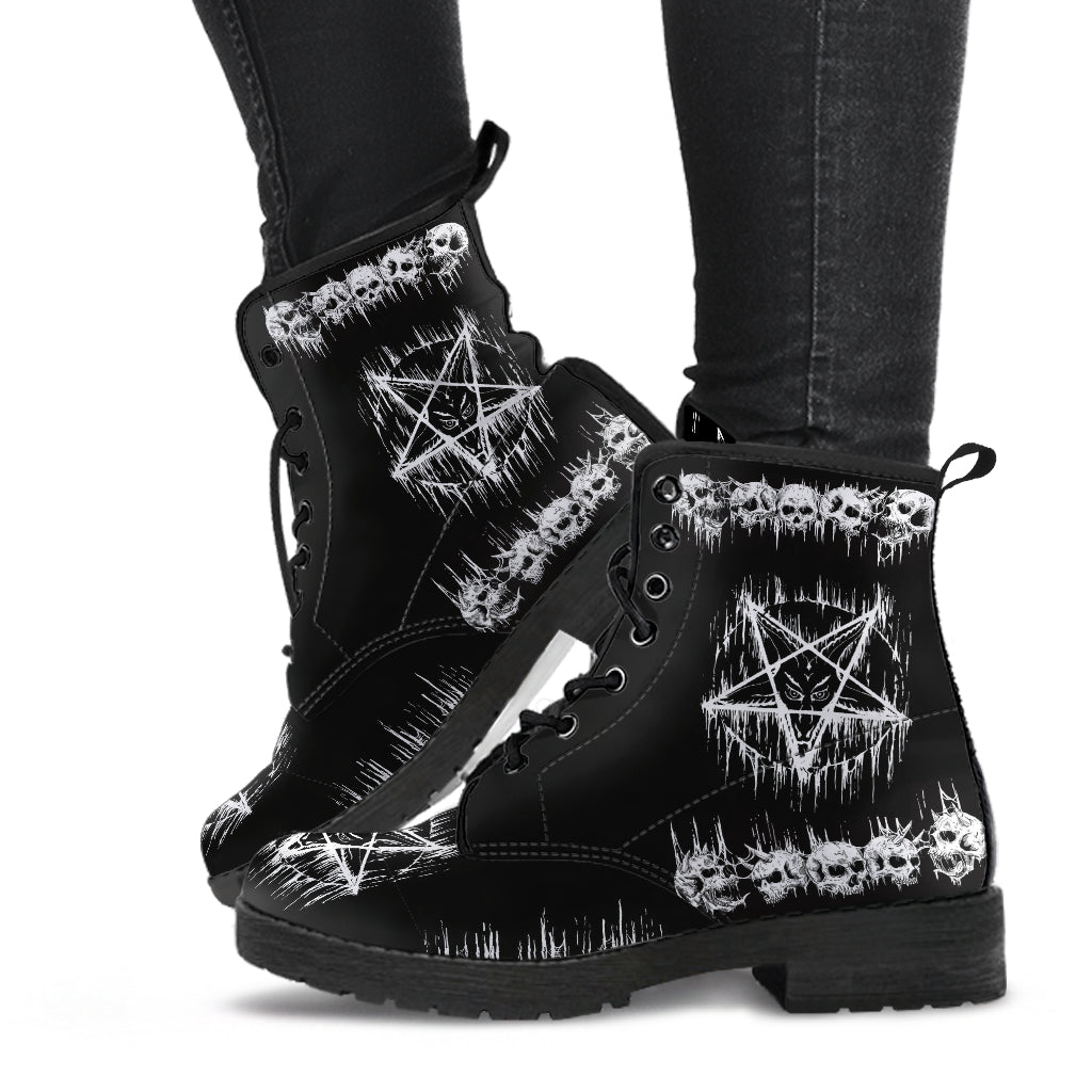 Skull Satanic Pentagram Drip Leather Boots
