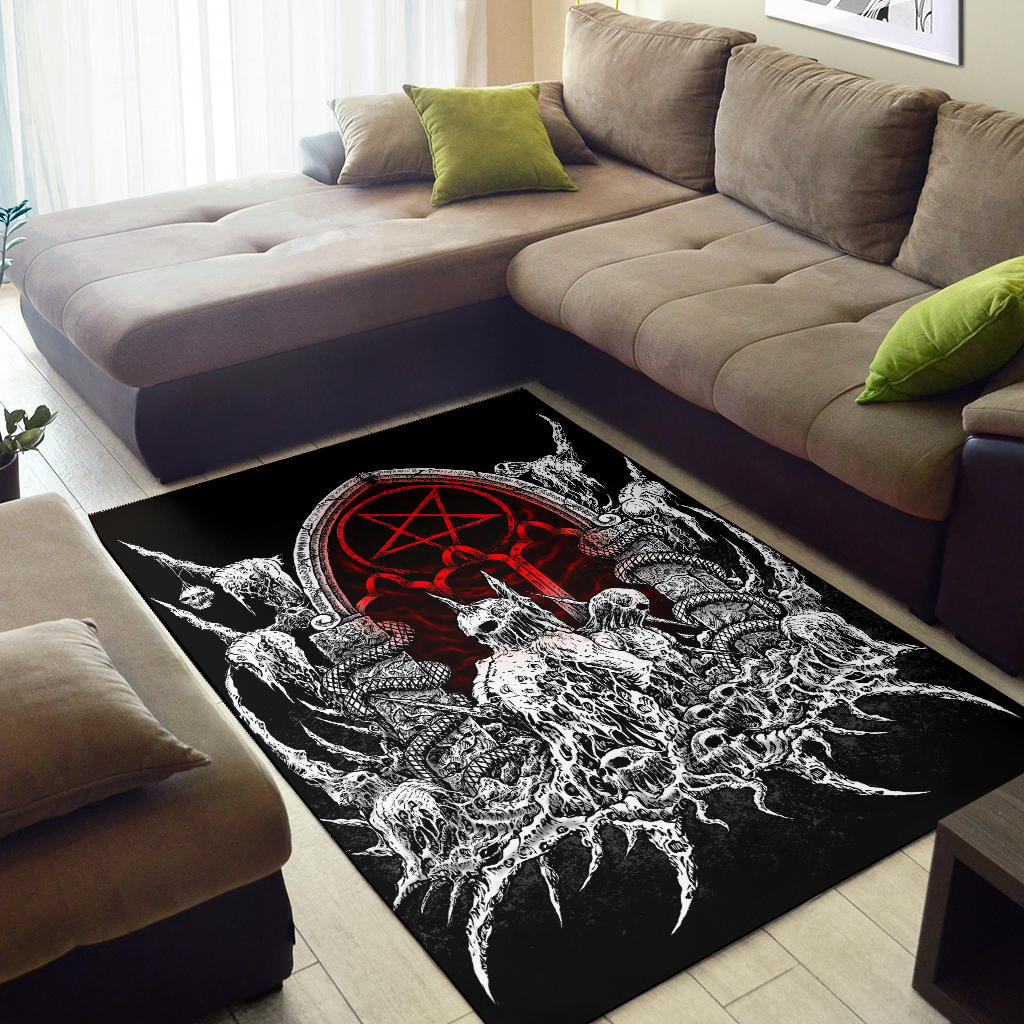 Skull Satanic Pentagram Shrine New Red Area Rug