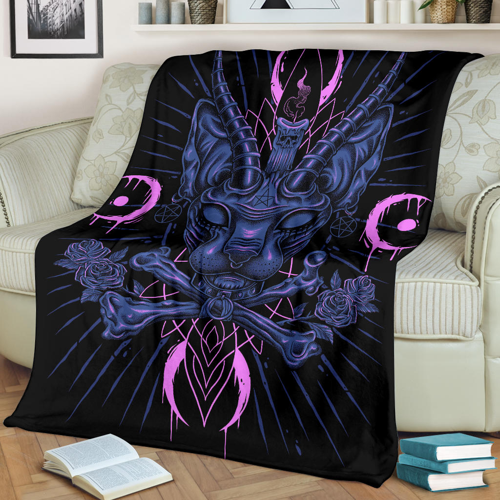 Skull Gothic Occult Black Cat Unique Sphinx Style Part 2 Blanket Awesome Demonic Eye Blue Pink Pentagram Version