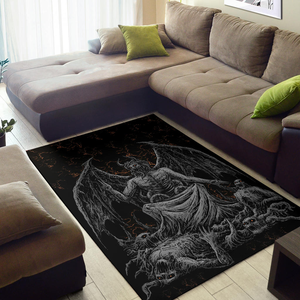 Skull Skeleton Satanic Bat Wing Demon God Area Rug Dark Version