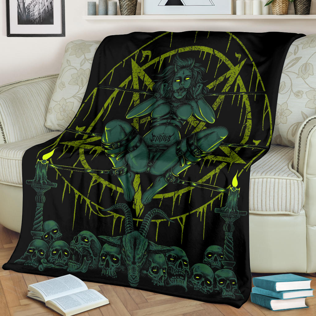 Skull Demon Satanic Baphomet Goat Satanic Pentagram Chained To Sin And Lovin It Blanket Wild Green