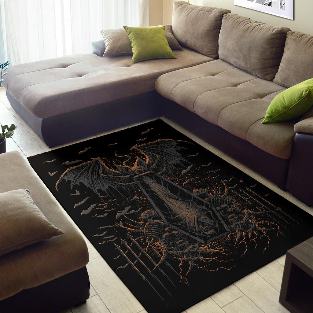 Skull Batwing Skeleton Coffin Shroud Area Rug Awesome Dark Version Red Eye