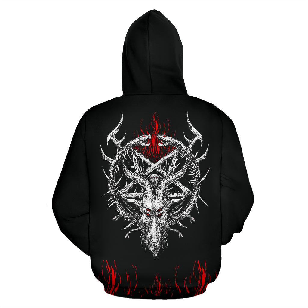 Skull Satanic Goat Satanic Pentagram Serpent Flame Hoodie