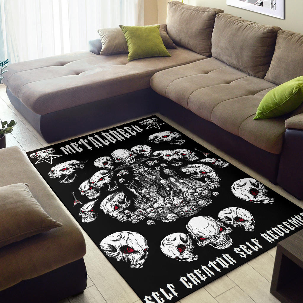 Skull Inverted Pentagram Guitar Hell Throne Metalbreed Area Rug