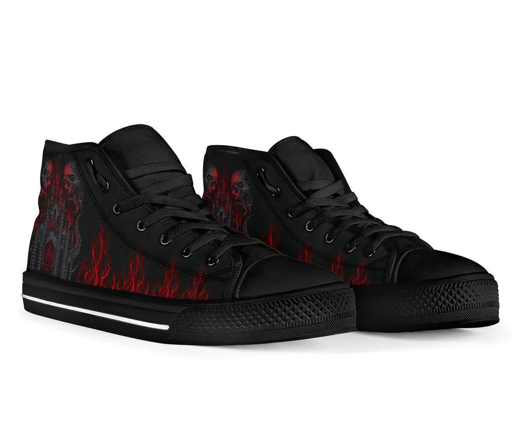 Skull Demon Satanic Pentagram Church Flame High Tops Dark Version Express 8 to 12 day Shipping Delivery