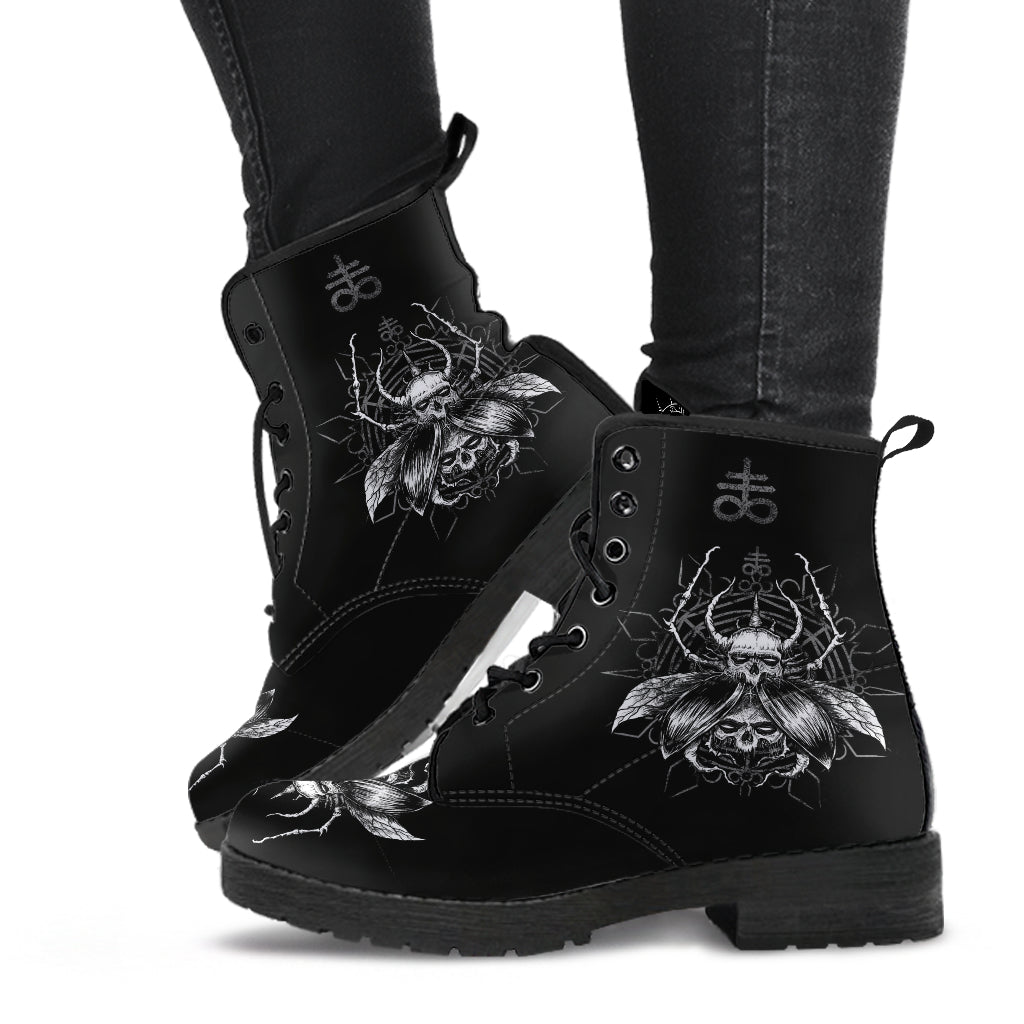 Skull Goth Satanic Fly Leather Boots