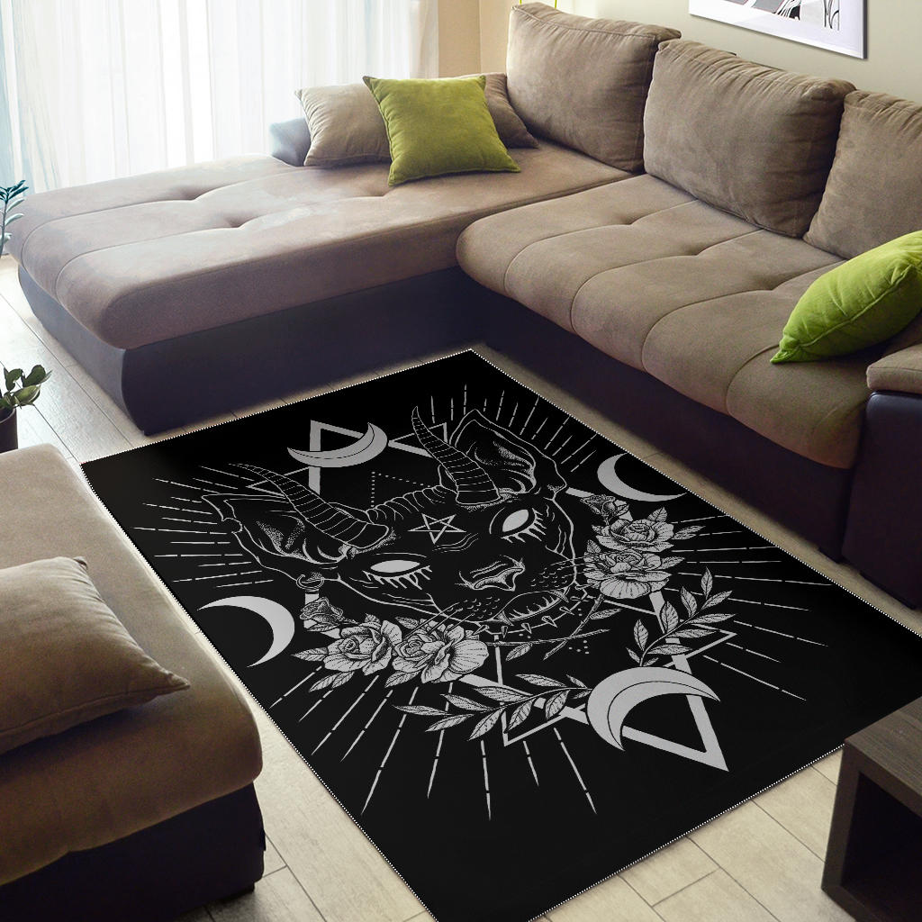 Gothic Occult Black Cat Unique Sphinx Style Area Rug Awesome Demonic White Eye Black Cat Small White Border Version