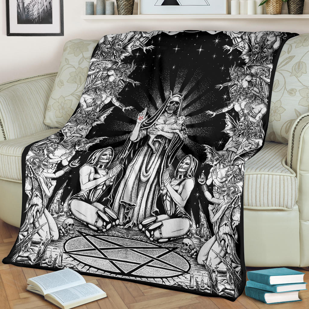 Satanic Pentagram Palm Demon Nun Blanket Demon Bombardment Black And White