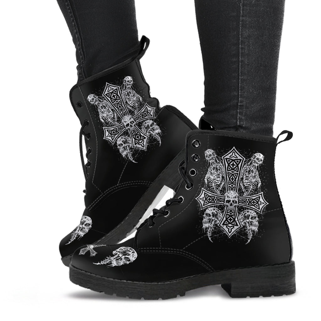 Skull Skeleton Inverted Cross Leather Boots Version Style # 1