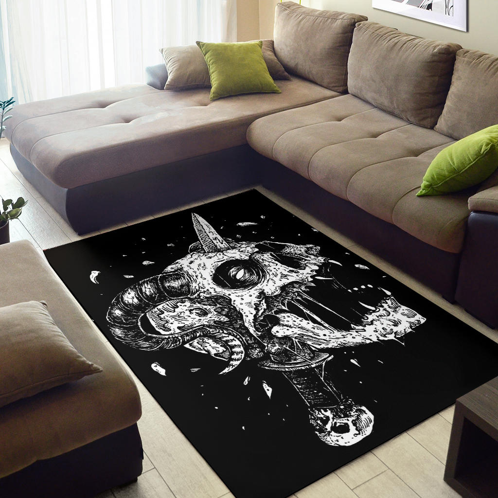 Exploding Demon Skull Dagger Area Rug