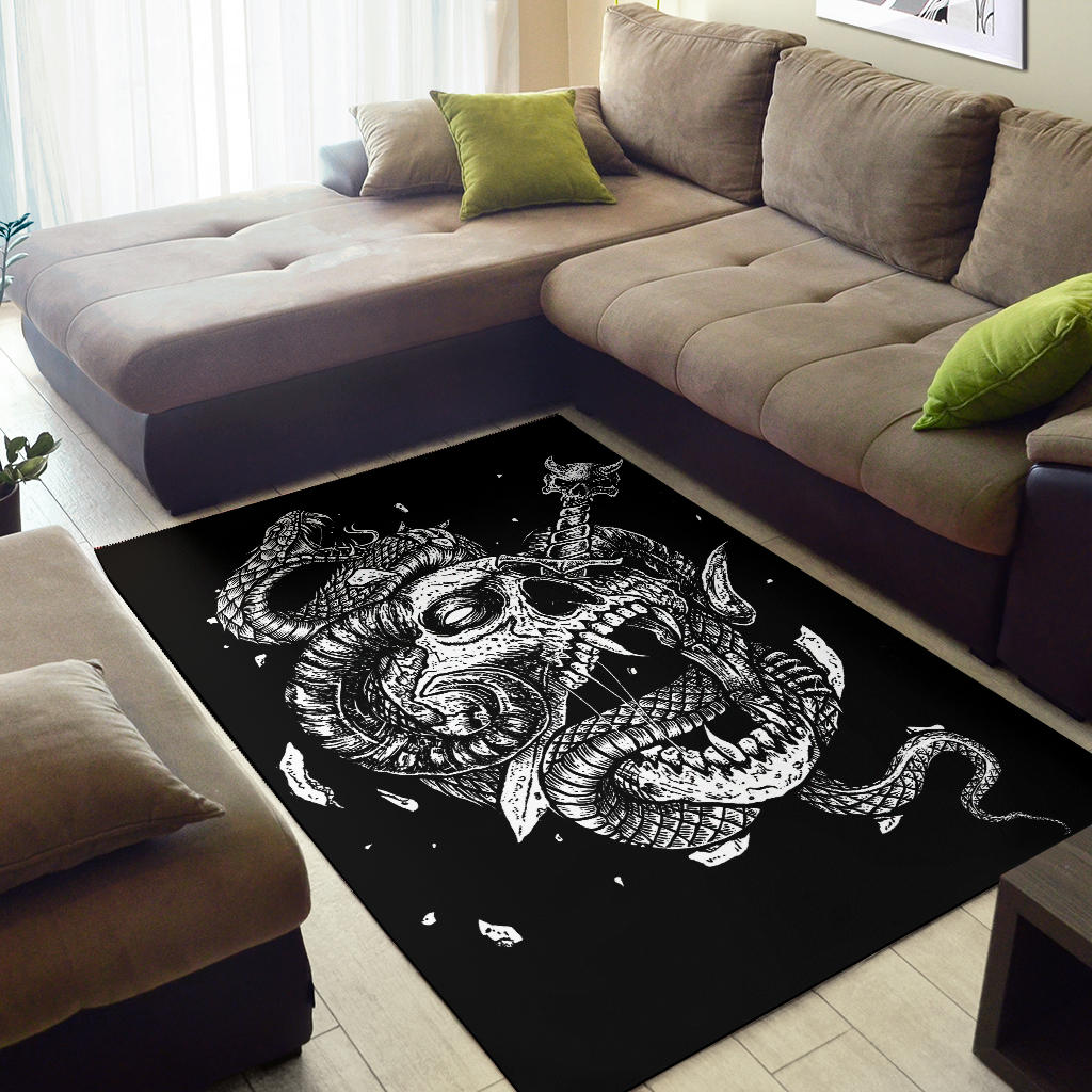 Skull Exploding Demon Dagger Serpent Area Rug