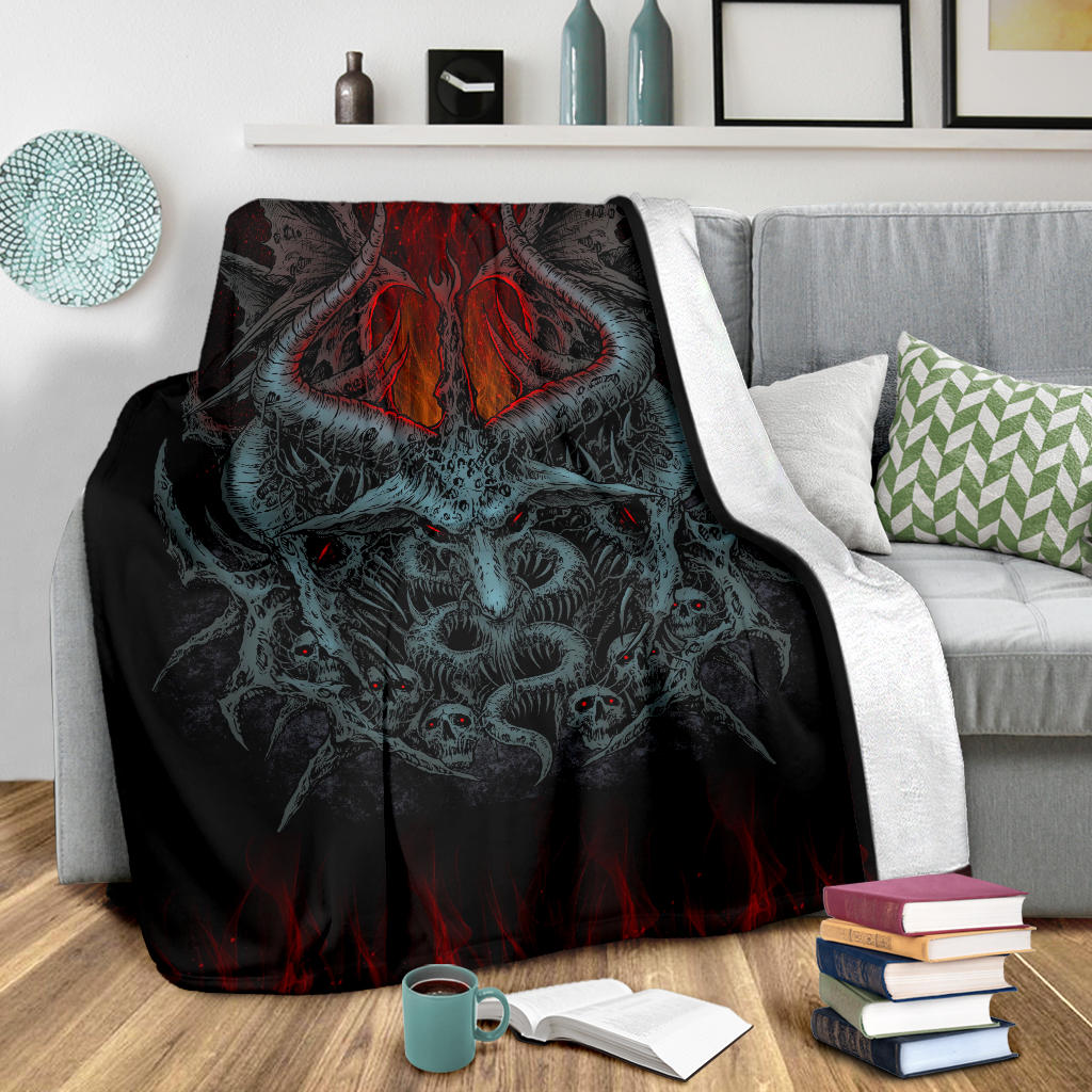 Skull Satanic Goat Demon Wing Flame Version Blanket