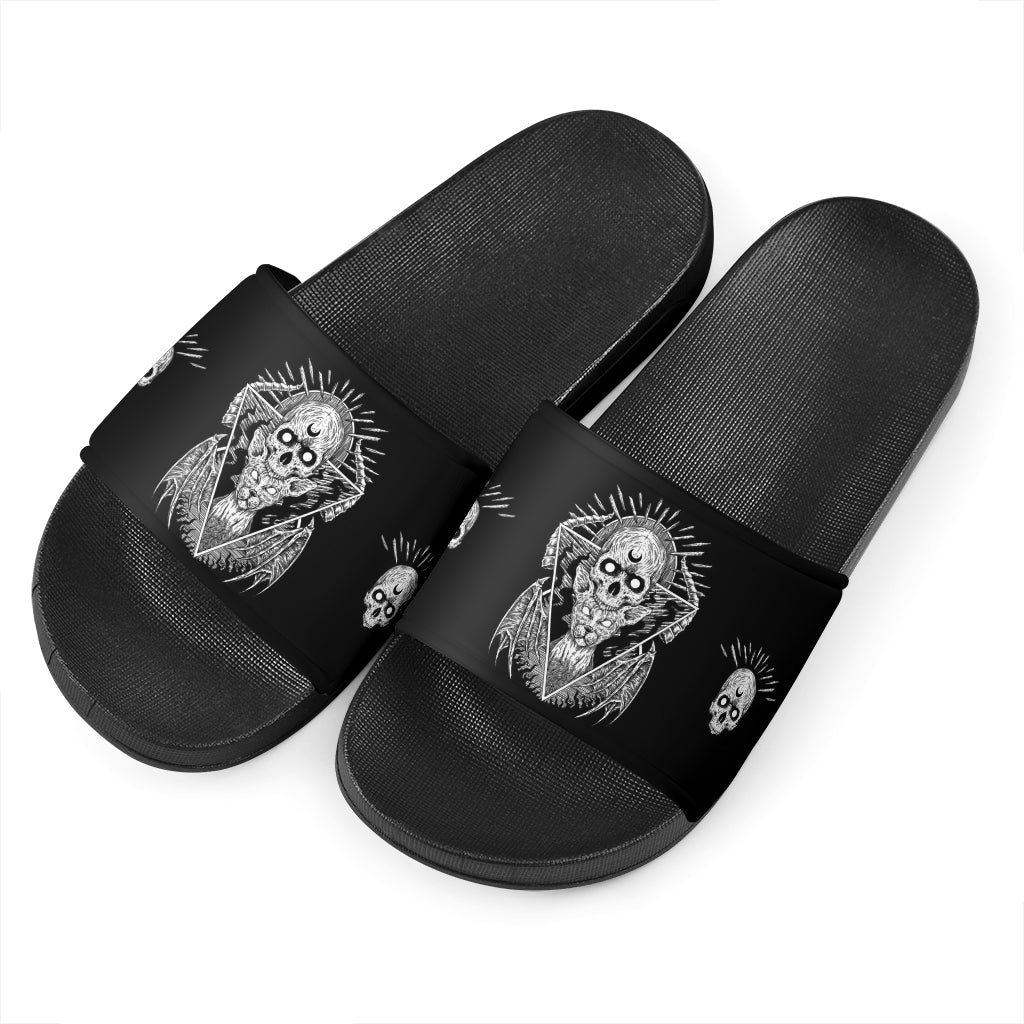 Skull Goth Occult Cat Sandals Original Version Black And White