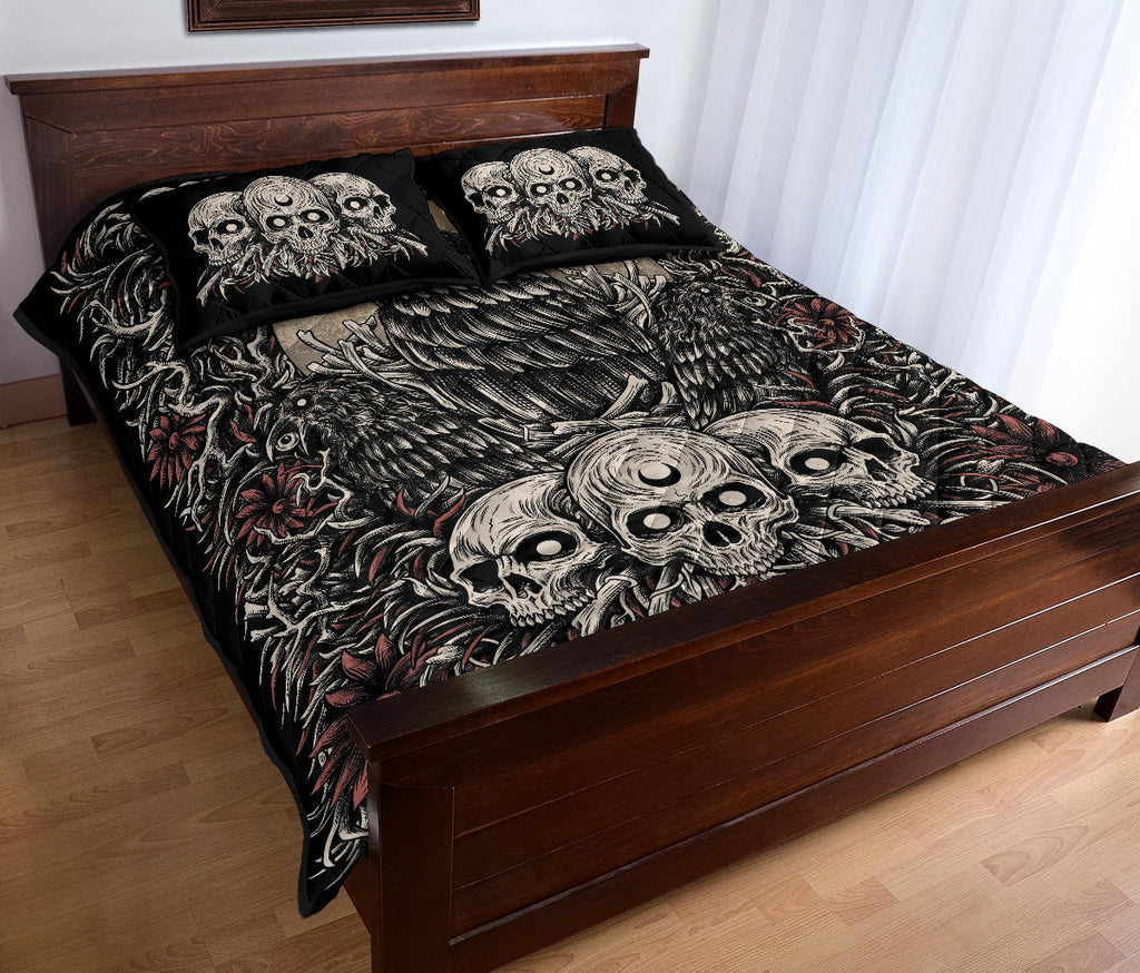 Skull Gothic Occult Crow Eye Quilt New Dark Color White Skull 3 Piece Set