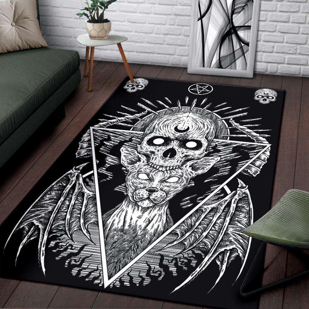 Gothic Skull Demon Cat With Inverted Pentagram Rug