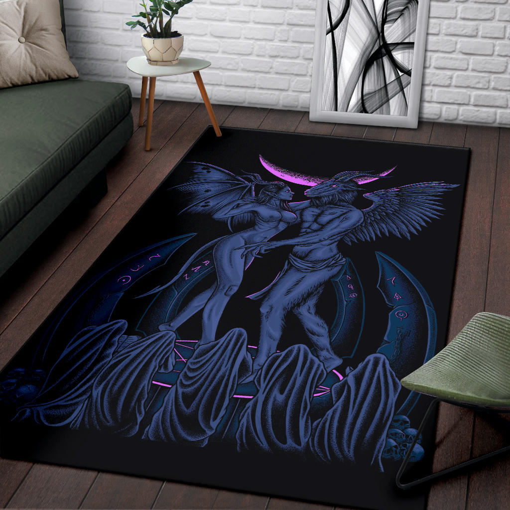 Skull Satanic Pentagram Baphomet Erotic Demon Shrine Area Rug Erotic Blue Pink