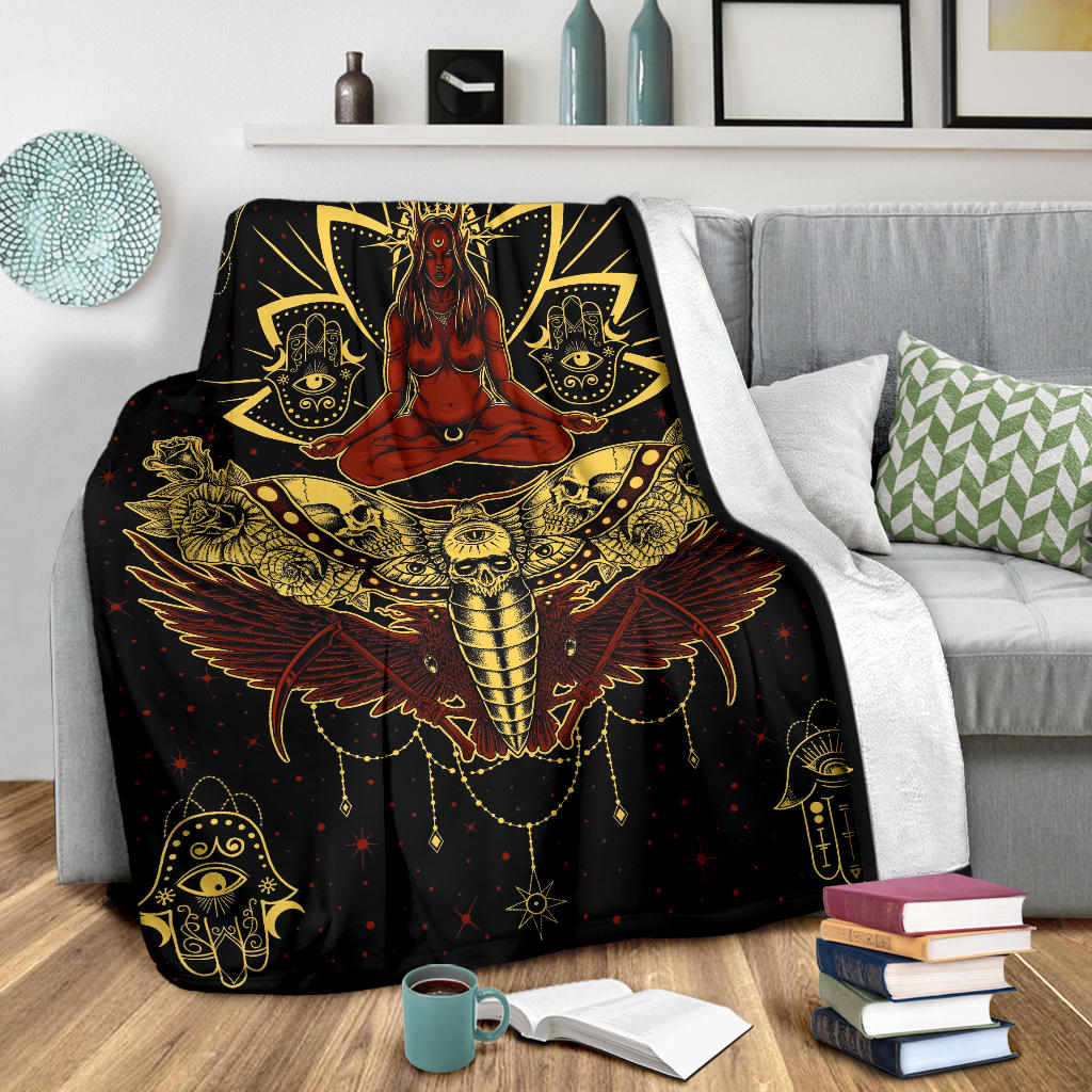 Skull Occult Cyclops Moth Crow Sword Blanket Red And Yellow Version