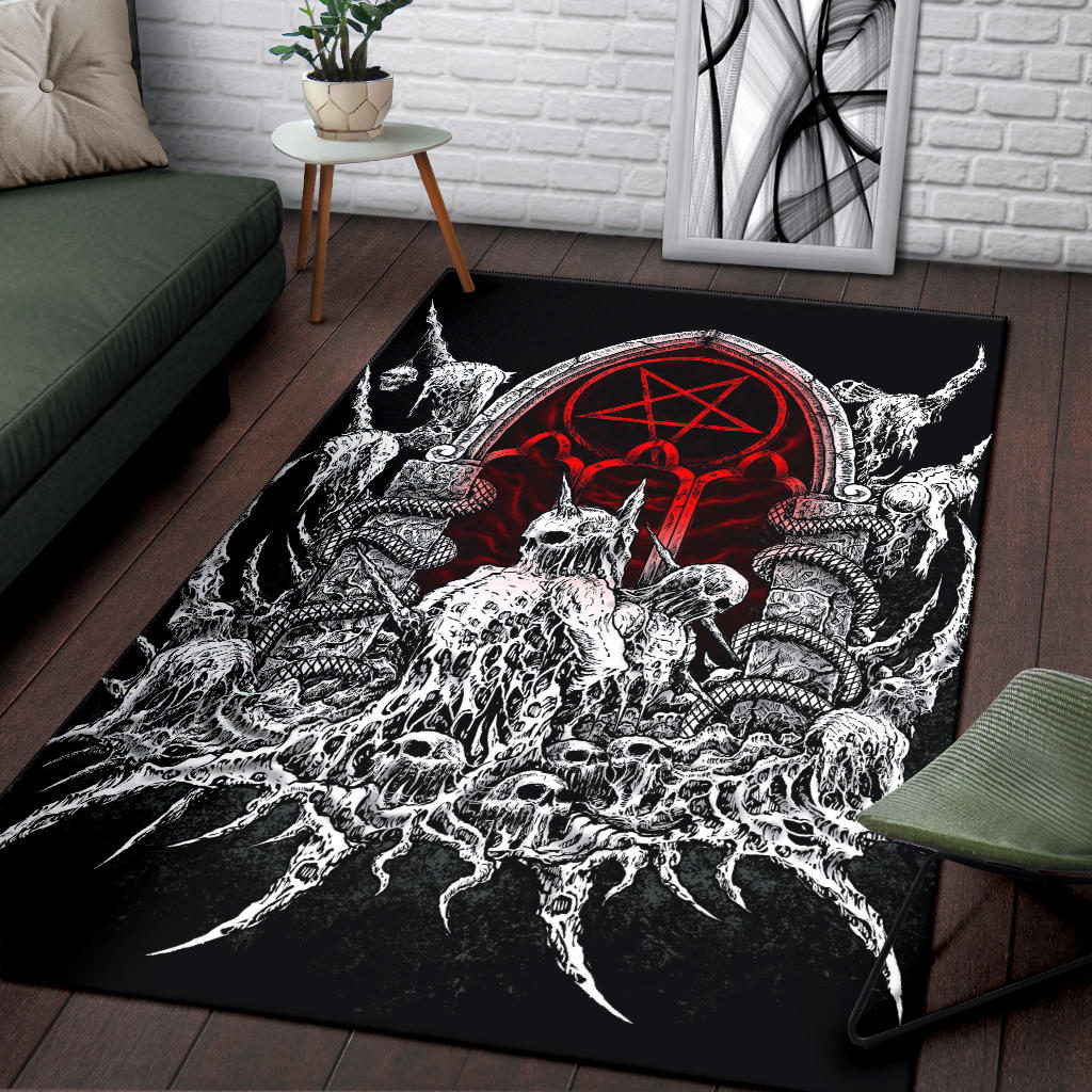 Skull Satanic Pentagram Shrine New Red Area Rug