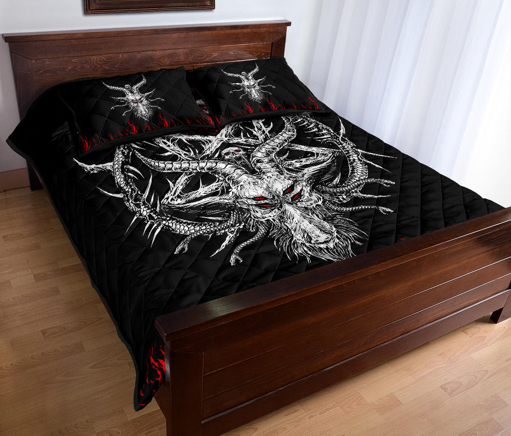 Skull Satanic Goat Satanic Pentagram Serpent Flame Quilt 3 Piece Bed Set