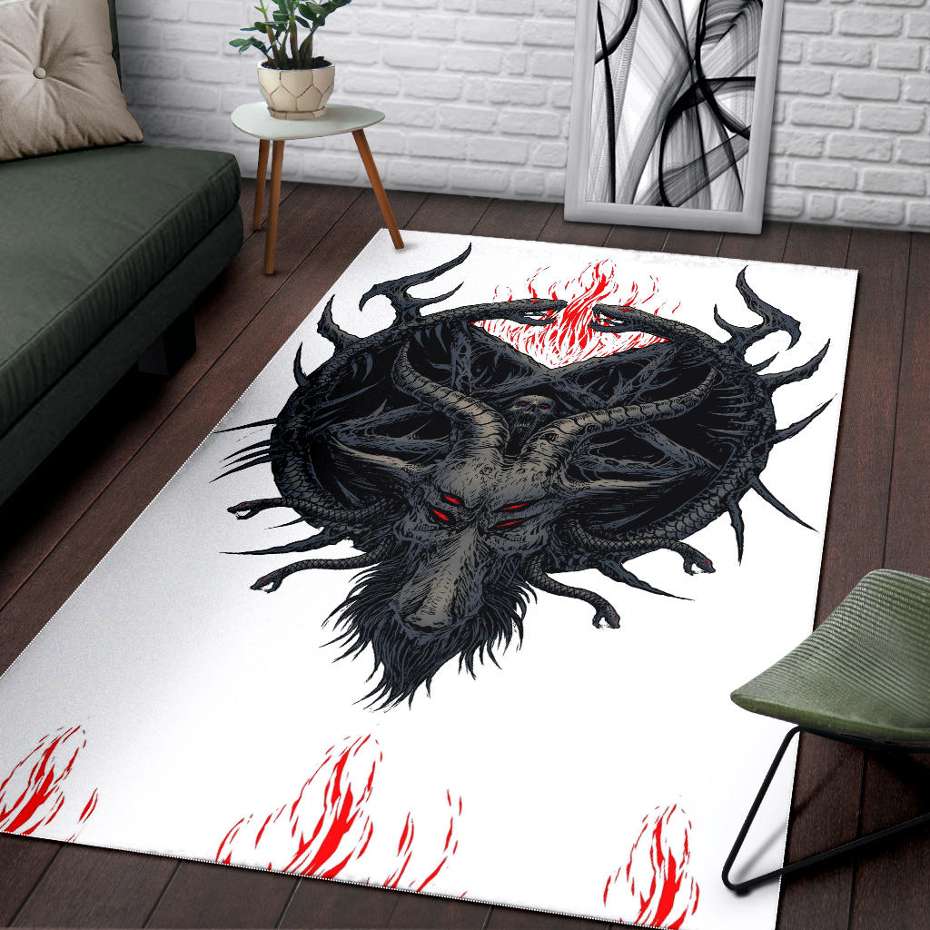 Skull Satanic Goat White Rug