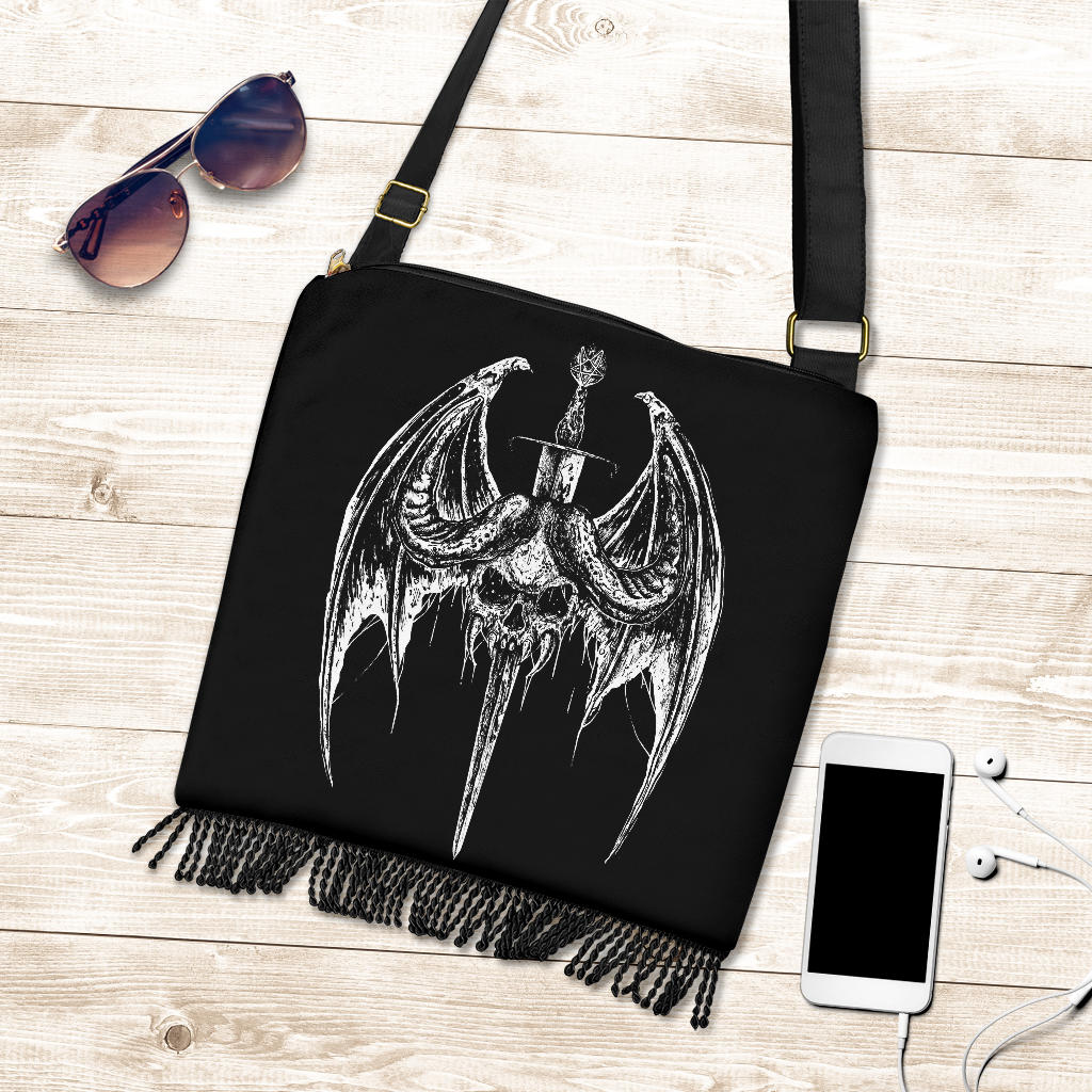 Skull Bat Wing Pentagram Sword Shoulder Bag Purse