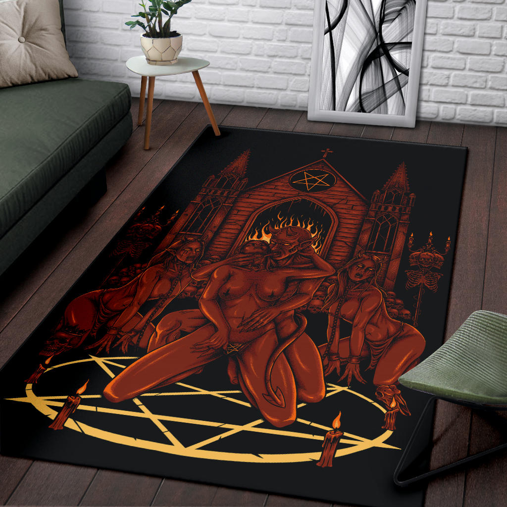 Skull Satanic Pentagram Demon Lucifer's Chapel Of Flesh Area Rug Hellfire Red