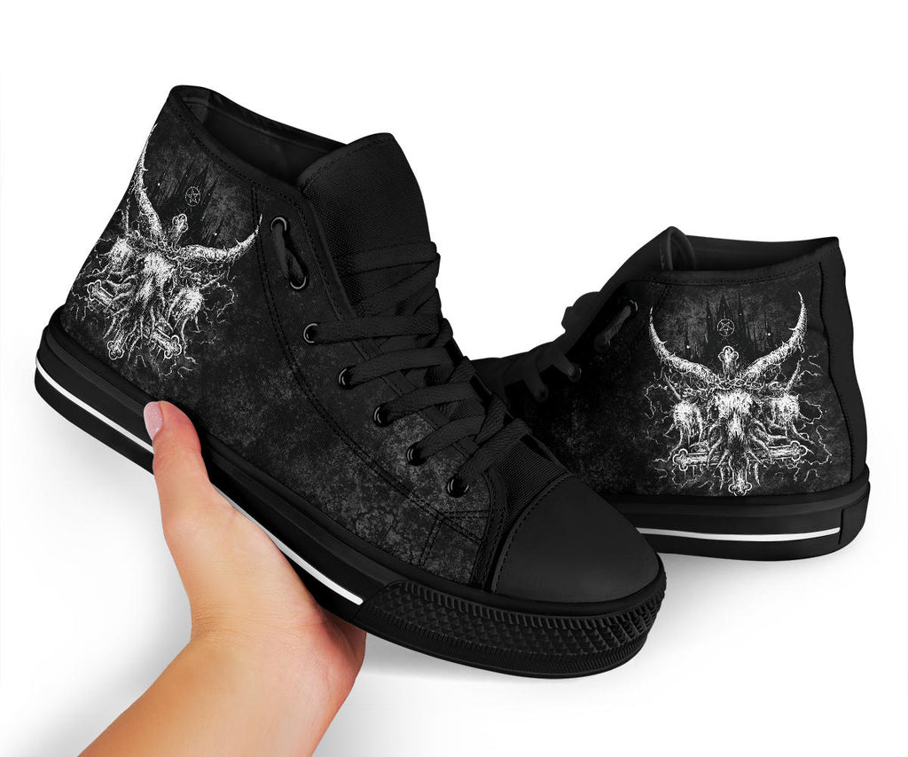 Skull Satanic Cross Crowned Goat With Satanic Pentagram Night Church High Tops