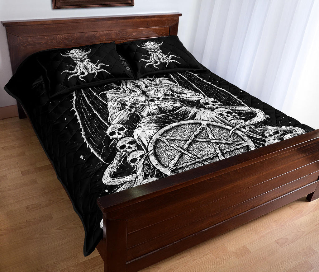 Skull Satanic Pentagram Demon Octopus Skull Throne Quilt 3 Piece Set