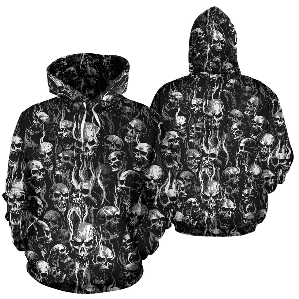 Skull Smoke Hoodie New Design New Texture Black And White