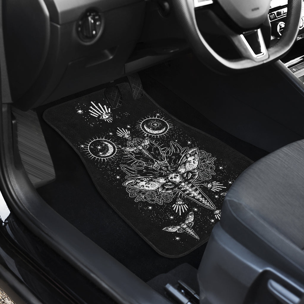 Skull Moth Secret Society Occult Style Front And Back Car Mats