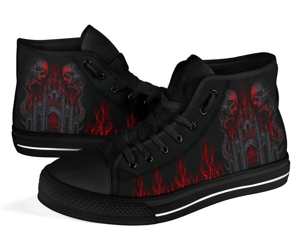 Skull Demon Satanic Pentagram Church Flame High Tops Dark Version Express 8 to 12 day Shipping Delivery