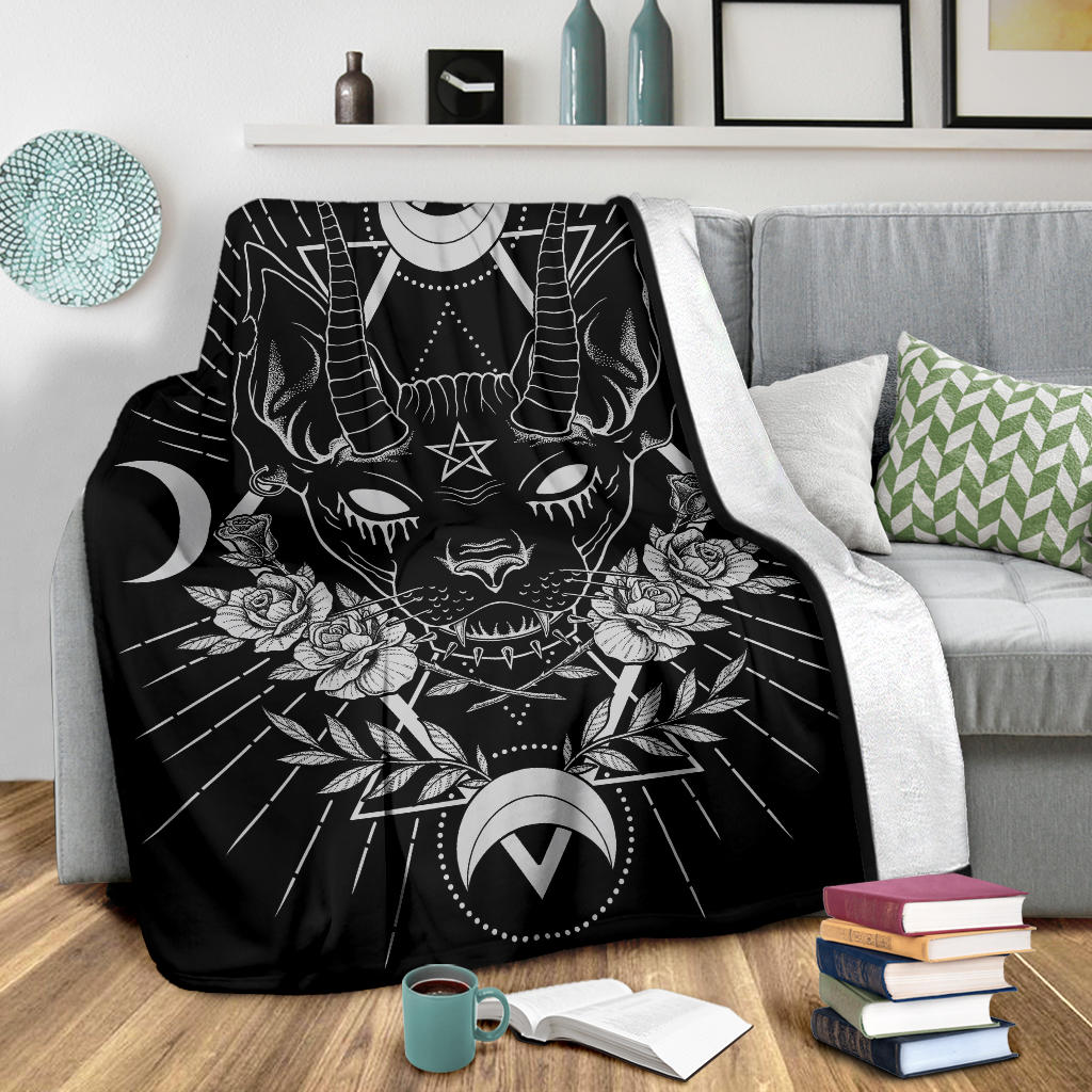 Gothic Occult Black Cat Unique Sphinx Style Awesome Demonic White Eye Blanket Black Cat Version-Black Cat Goth Decor-Goth Blanket-