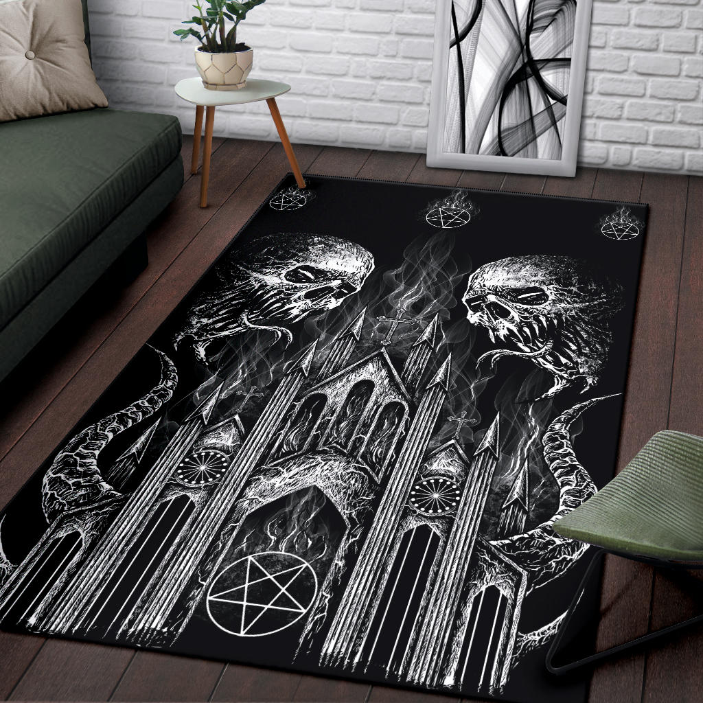 Skull Demon Satanic Pentagram Church Area Rug Black And White