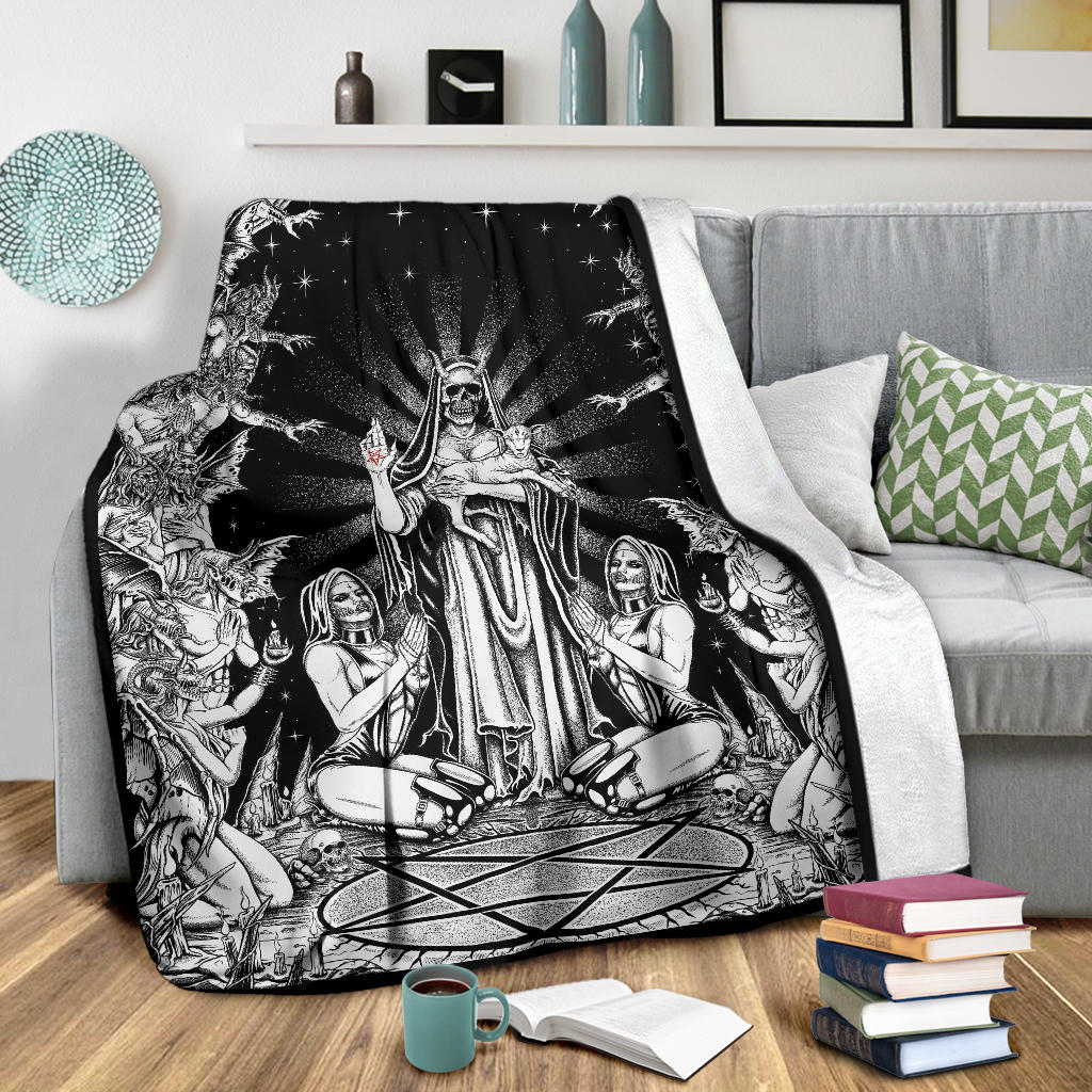 Satanic Pentagram Palm Demon Nun Blanket Demon Bombardment Black And White