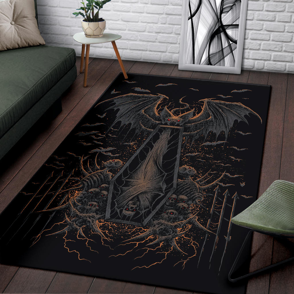 Skull Batwing Skeleton Coffin Shroud Area Rug Awesome Dark Version Red Eye