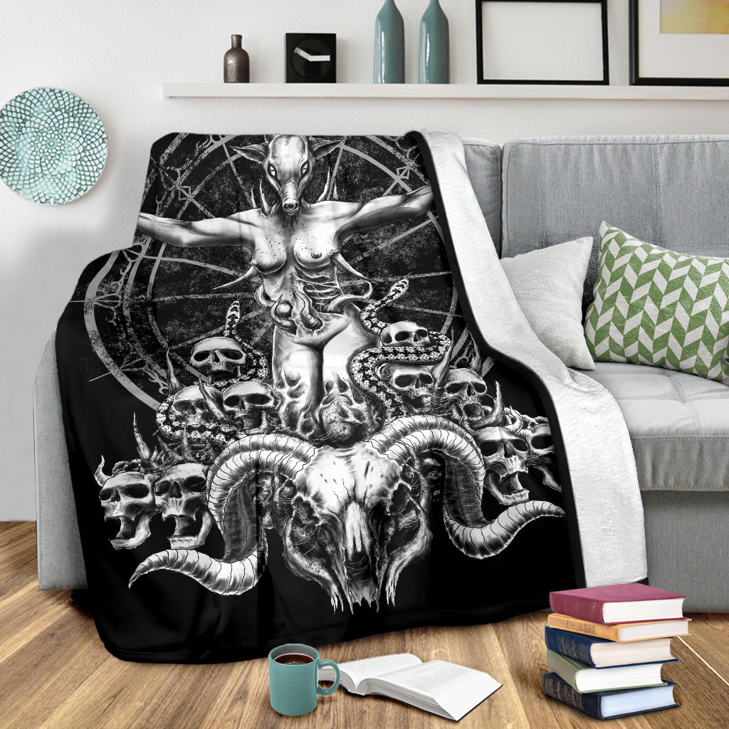 Skull Serpent Demon Satanic Goat Woman Blanket